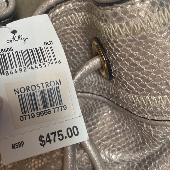 Milly New! Iridescent Handbag Bamboo Silver White Mermaid Snakeskin Shoulder Bag - Picture 7 of 13